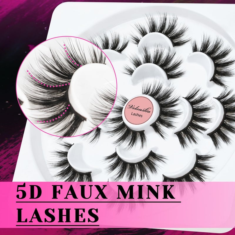 Veleasha Lashes 5D Faux Mink Lashes Fluffy False Eyelashes Handmade Eye Lashes Wispy Lightweight Fake Lashes Luxurious Volume Fake Eyelashes 7 Pairs Pack (Dubai) - Image 2